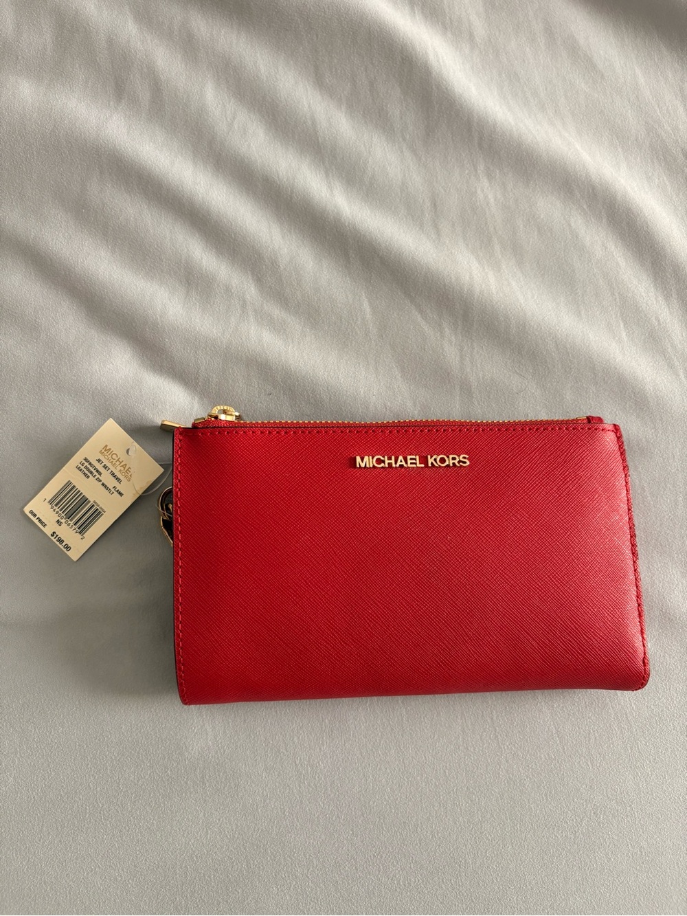 Michael Kors Red Saffiano Leather Zip Wristlet